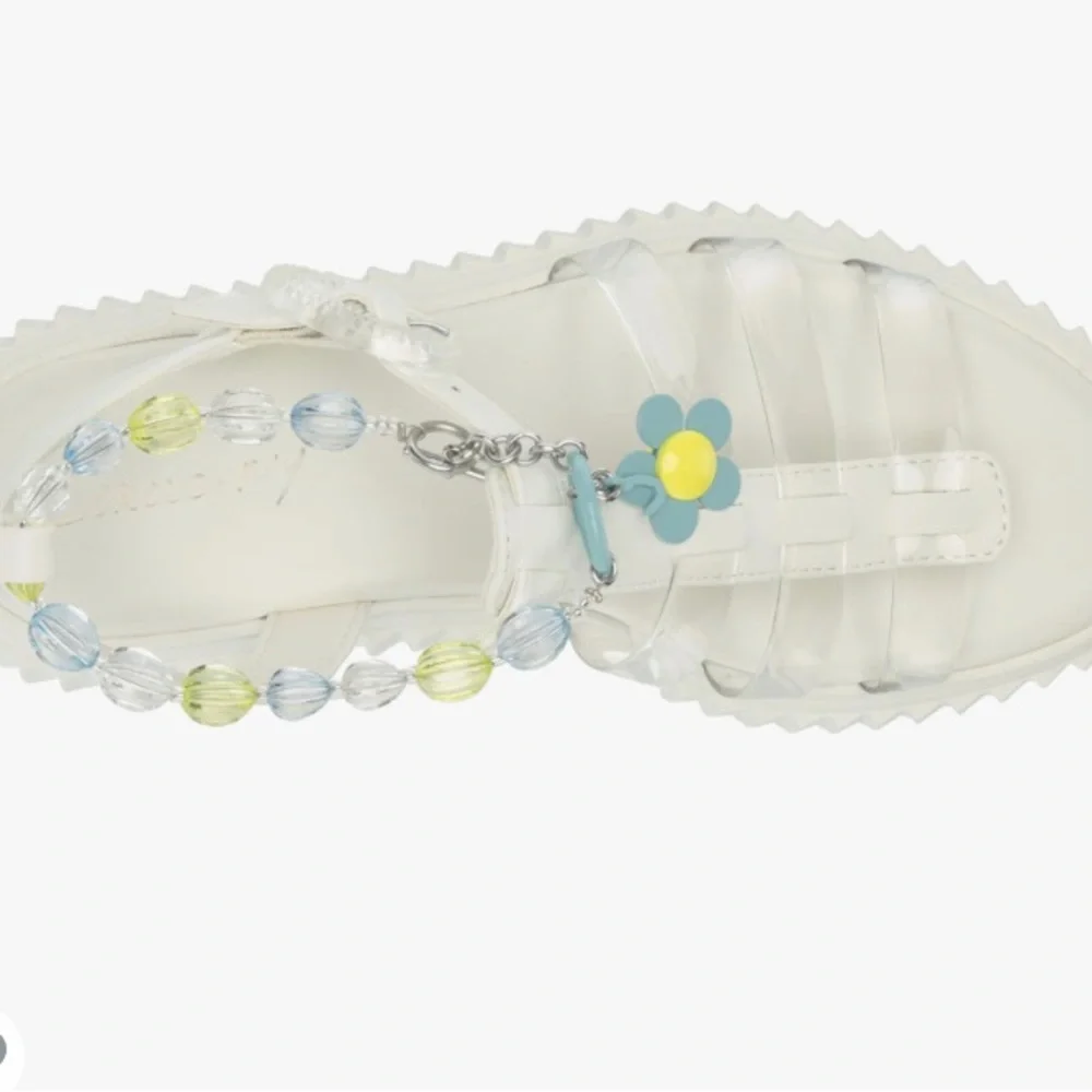 Circus by Sam Edelman White Platform Sandals with Blue & Yellow Flower Charms